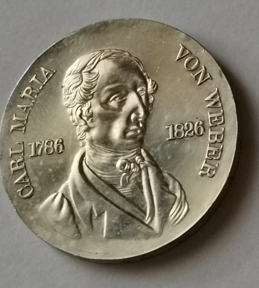  DDR: 10 Mark Silber Gedenkmünze 150. Todestag von Carl Maria von Weber 1976   