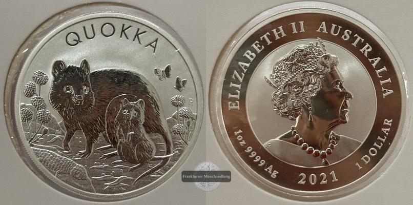  Australien -  1 Dollar  2021 Quokka  FM-Frankfurt  Feinsilber: 31,1g   