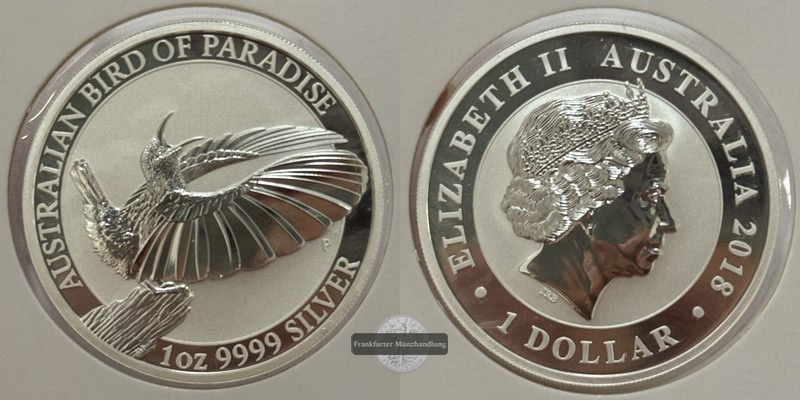  Australien -  1 Dollar  2018 Paradisvogel  FM-Frankfurt  Feinsilber: 31,1g   