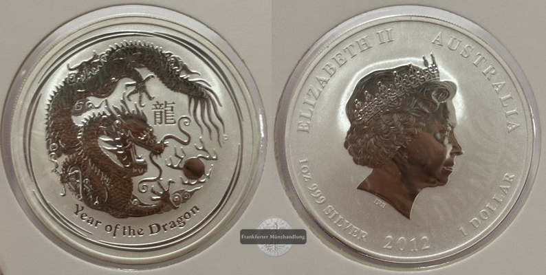  Australien - 1 Dollar Jahr des Drachen 2012  FM-Frankfurt  Feingewicht: 31,1g   