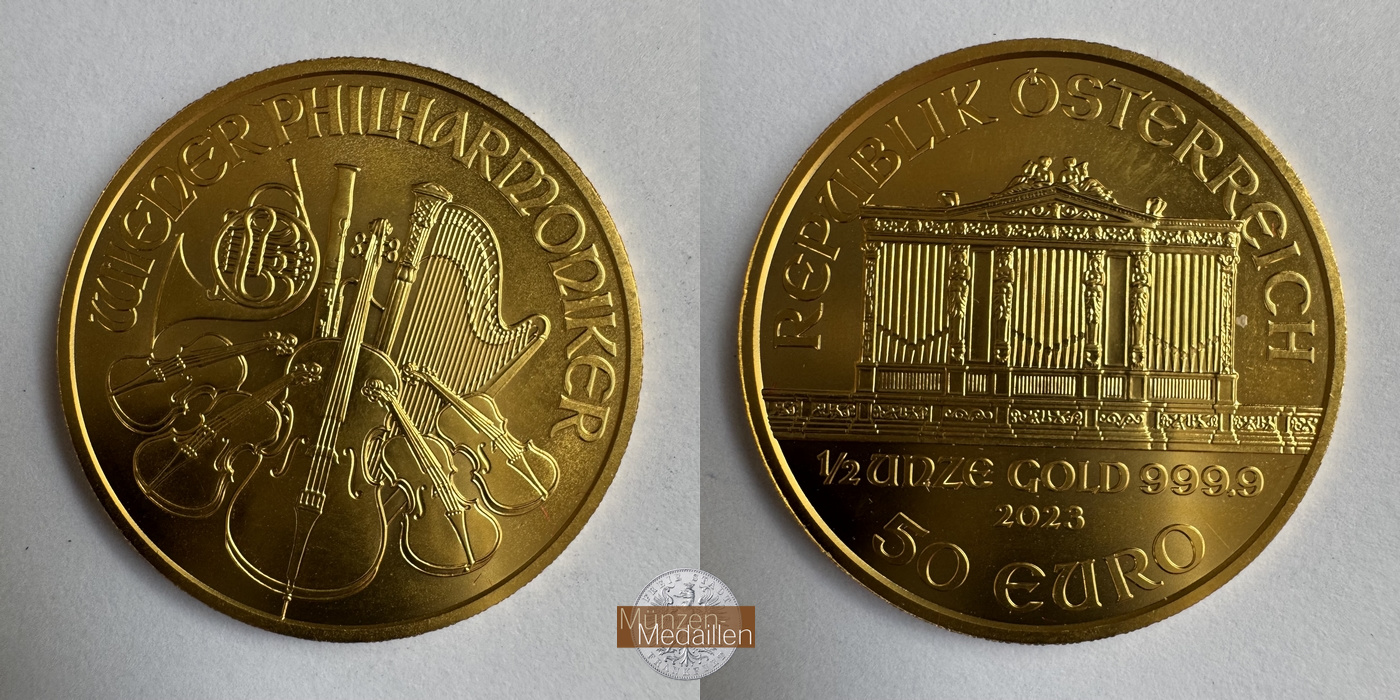 Österreich 50 Euro MM-Frankfurt KM#3094 Feingold: 15,55g Wiener Philharmoniker 2023 