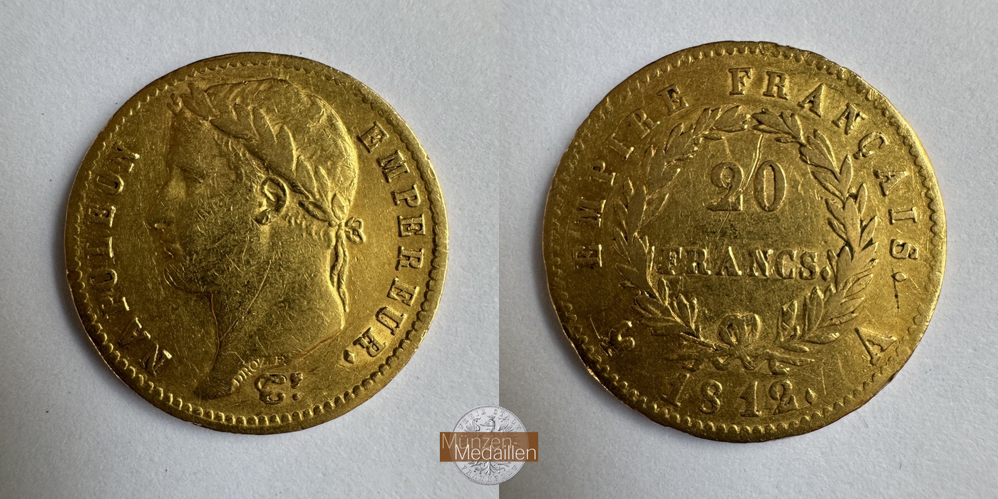 Frankreich, Napoleon I MM-Frankfurt KM#695 Feingold: 5,81g 20 Francs 1812 A 