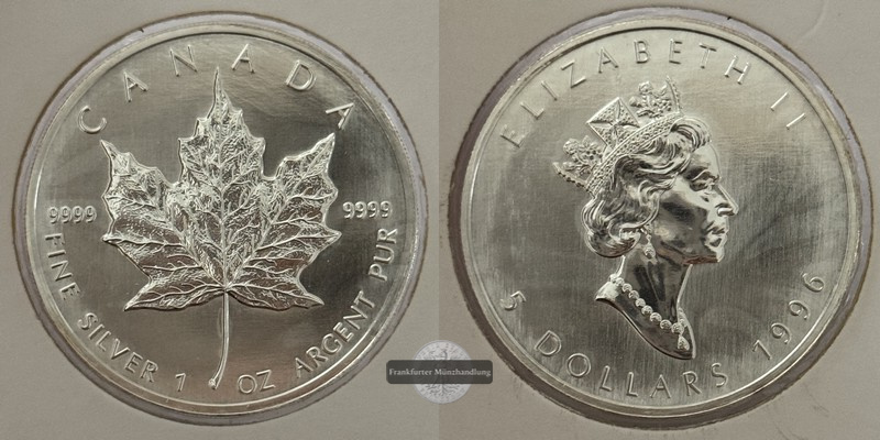  Kanada - 5 Dollar  1996  Maple Leaf   FM-Frankfurt    Feinsilber: 31g   