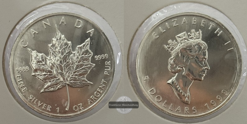  Kanada - 5 Dollar  1999  Maple Leaf   FM-Frankfurt    Feinsilber: 31g   