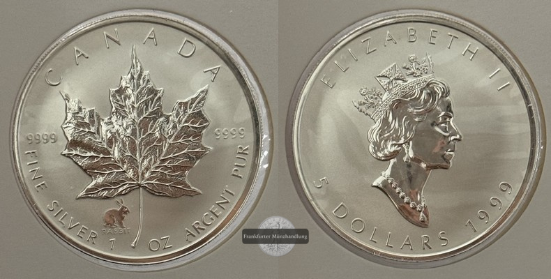  Kanada - 5 Dollar  1999  Maple Leaf   FM-Frankfurt    Feinsilber: 31g   