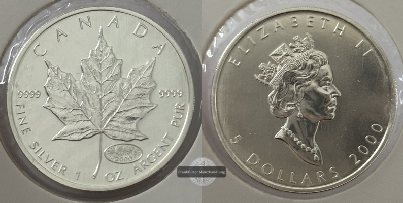  Kanada - 5 Dollar  2000  Maple Leaf   FM-Frankfurt    Feinsilber: 31g   