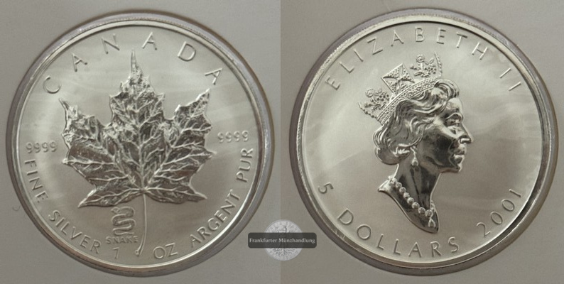  Kanada - 5 Dollar  2001  Maple Leaf   FM-Frankfurt    Feinsilber: 31g   