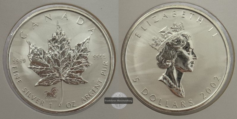  Kanada - 5 Dollar  2002  Maple Leaf   FM-Frankfurt    Feinsilber: 31g   