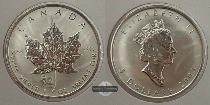  Kanada - 5 Dollar  2003  Maple Leaf   FM-Frankfurt    Feinsilber: 31g   