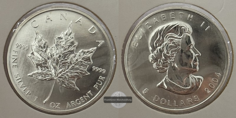  Kanada - 5 Dollar  2004  Maple Leaf   FM-Frankfurt    Feinsilber: 31g   