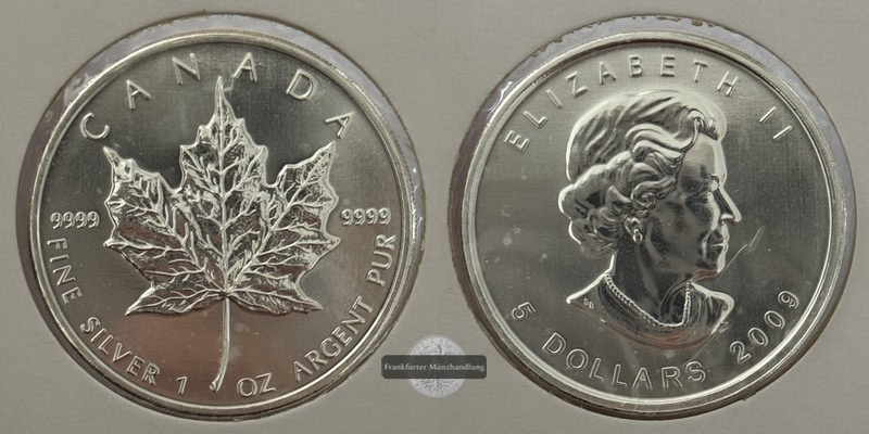  Kanada - 5 Dollar  2009  Maple Leaf   FM-Frankfurt    Feinsilber: 31g   