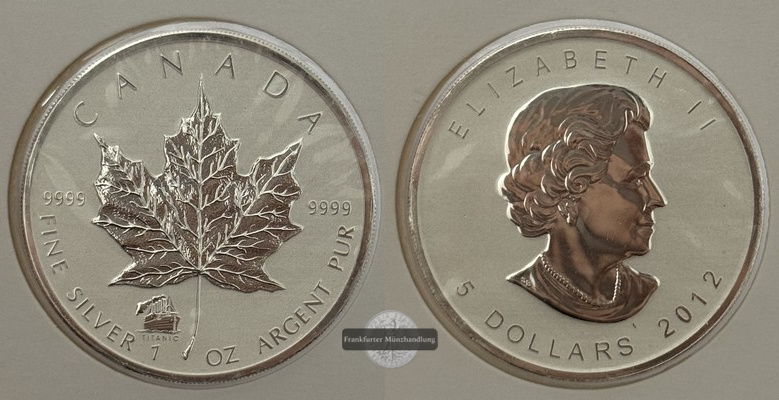  Kanada - 5 Dollar  2012  Maple Leaf   FM-Frankfurt    Feinsilber: 31g   