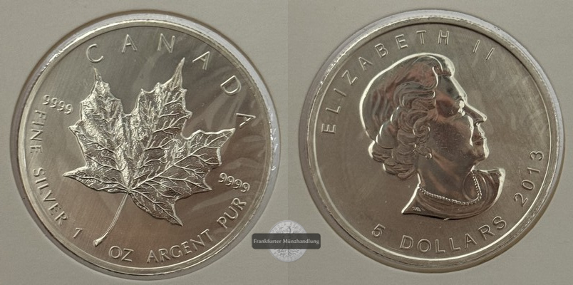  Kanada - 5 Dollar  2013  Maple Leaf   FM-Frankfurt    Feinsilber: 31g   