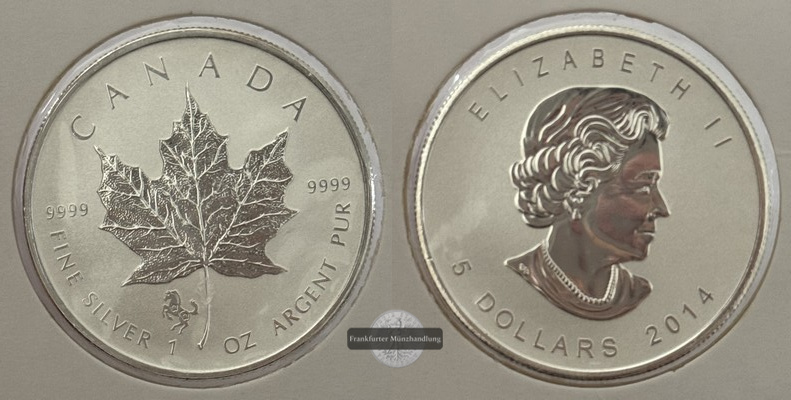  Kanada - 5 Dollar  2014  Maple Leaf   FM-Frankfurt    Feinsilber: 31g   