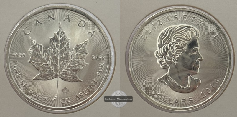  Kanada - 5 Dollar  2014  Maple Leaf   FM-Frankfurt    Feinsilber: 31g   