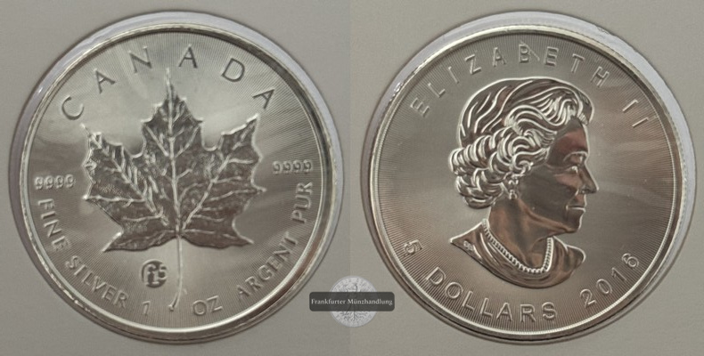  Kanada - 5 Dollar  2016  Maple Leaf   FM-Frankfurt    Feinsilber: 31g   