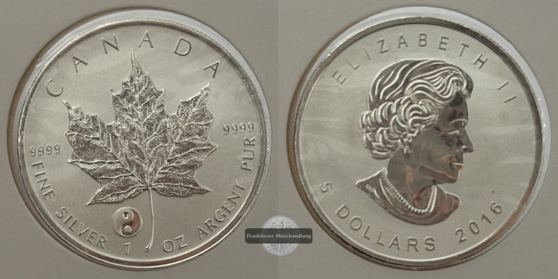  Kanada - 5 Dollar  2016  Maple Leaf   FM-Frankfurt    Feinsilber: 31g   