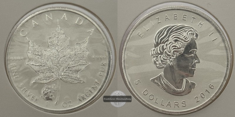  Kanada - 5 Dollar  2016  Maple Leaf   FM-Frankfurt    Feinsilber: 31g   