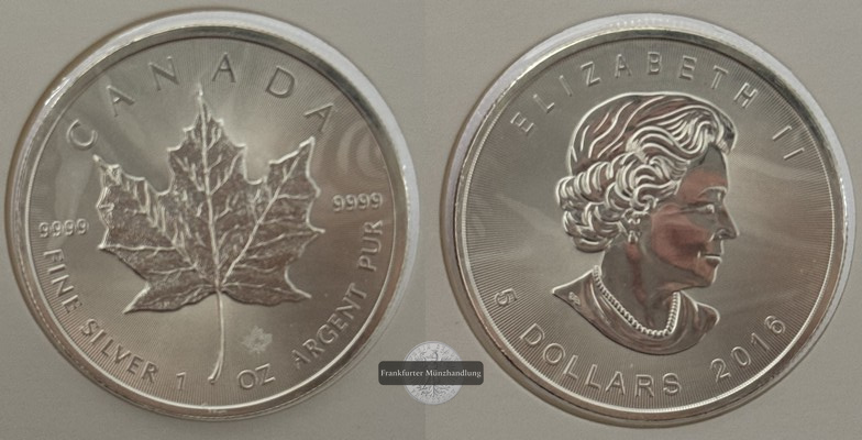  Kanada - 5 Dollar  2016  Maple Leaf   FM-Frankfurt    Feinsilber: 31g   