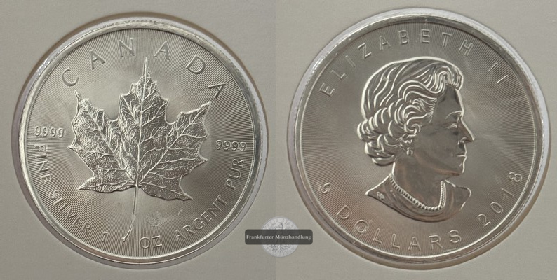  Kanada - 5 Dollar  2018  Maple Leaf   FM-Frankfurt    Feinsilber: 31g   