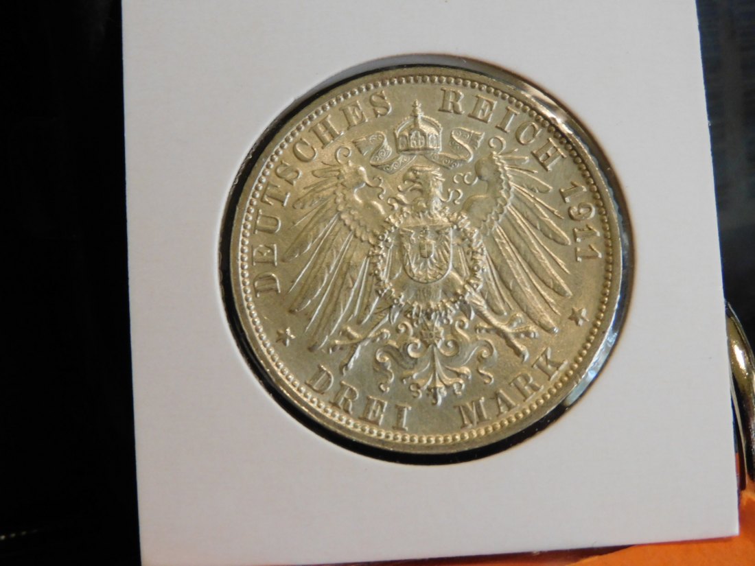  GERMANY 3 MARK 1911 WURTTEMBERG.GRADE-PLEASE SEE PHOTOS.   