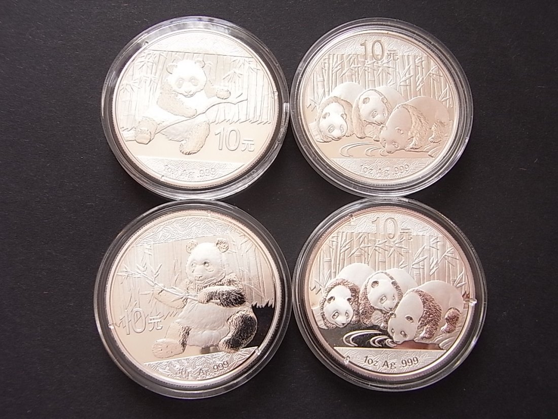  China 10 Yuan Panda 2013,14,17 1 Oz Silber 4 Stück   