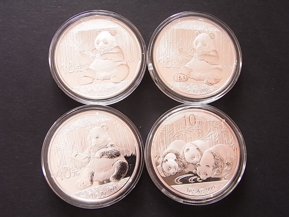  China 10 Yuan Panda 2013,17 1 Oz Silber 4 Stück   