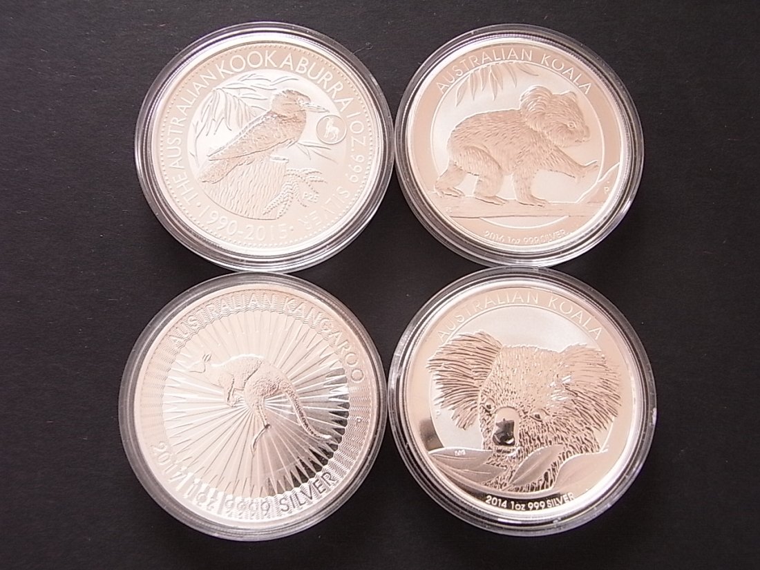  Australien 1 Dollar Koala,Kookaburra,Kangaroo 2014,16,15,17 4 Stück Unzen   