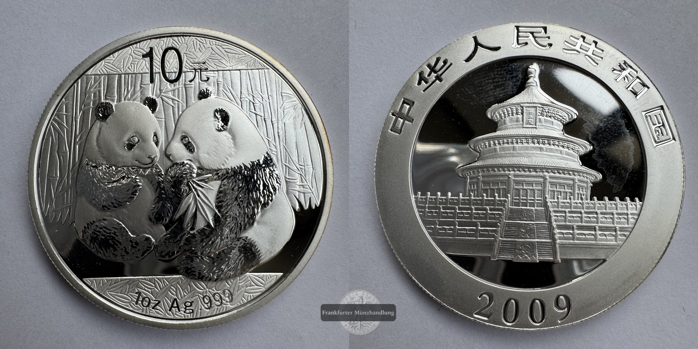  China, 10 Yuan 2009 Panda FM-Frankfurt N#37959 Feinsilber: 31,1g   