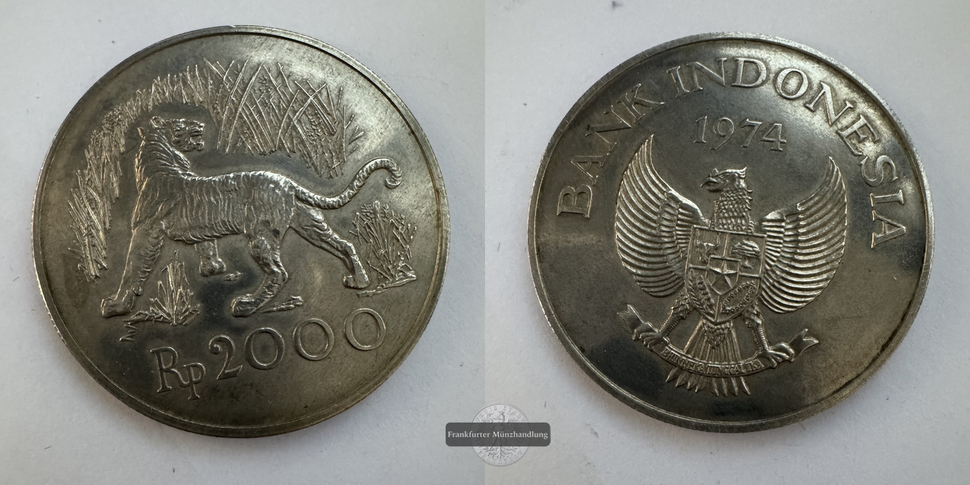  Indonesien  2000 Rupiah  1974  FM-Frankfurt KM#39 Feinsilber: 12,66g   