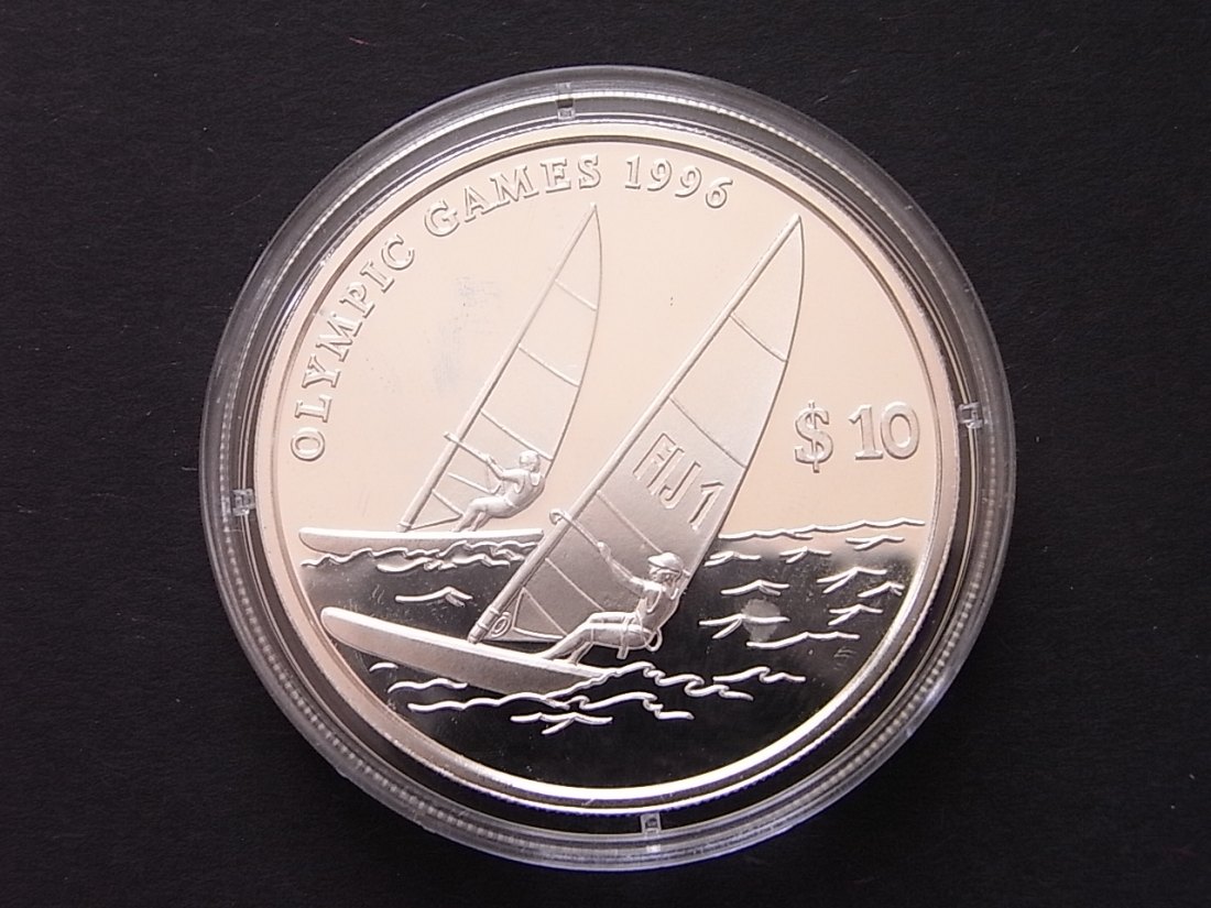  Fiji Insel 10 Dollar Segeln 1995 31,42gramm Unze Silber Proof   