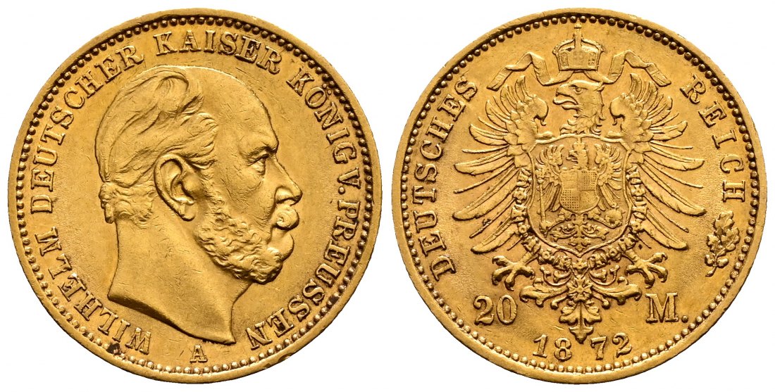 PEUS 2558 Kaiserreich - Preußen 7,16 g Feingold. Wilhelm I. (1861 - 1888) 20 Mark GOLD 1872 A Sehr schön