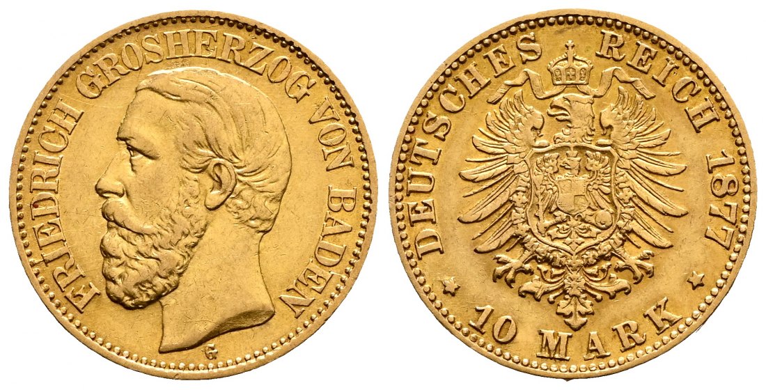 PEUS 2563 Baden - Kaiserreich 3,58 g Feingold. Friedrich I. (1852 - 1907) 10 Mark GOLD 1877 G Sehr schön