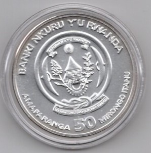  Ruanda 50 Francs 2020 Lunar Ounce Jahr der Ratte 1 Oz Silber 31,1 g   