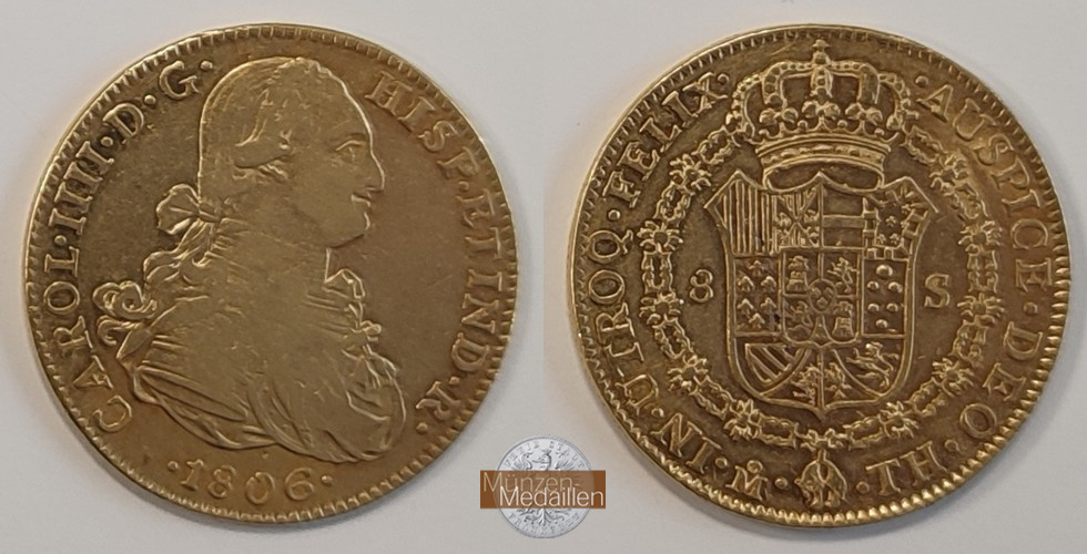 Mexiko, span. Kolonie Karl IV. 1788-1808 MM-Frankfurt  Feingold: 21,32g 8 Escudos 1806 MO - FM 