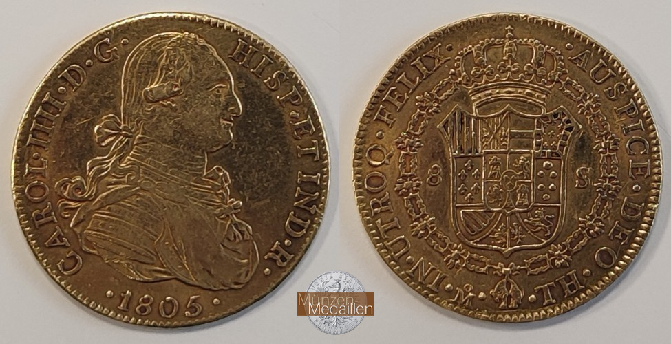 Mexiko, span. Kolonie Karl IV. 1788-1808 MM-Frankfurt  Feingold: 21,32g 8 Escudos 1805 MO - FM 