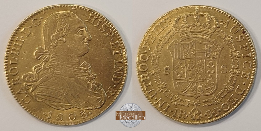 Kolumbien, Karl IV. 1791-1808 MM-Frankfurt  Feingold: 21,32g 8 Escudos 1803 NR 