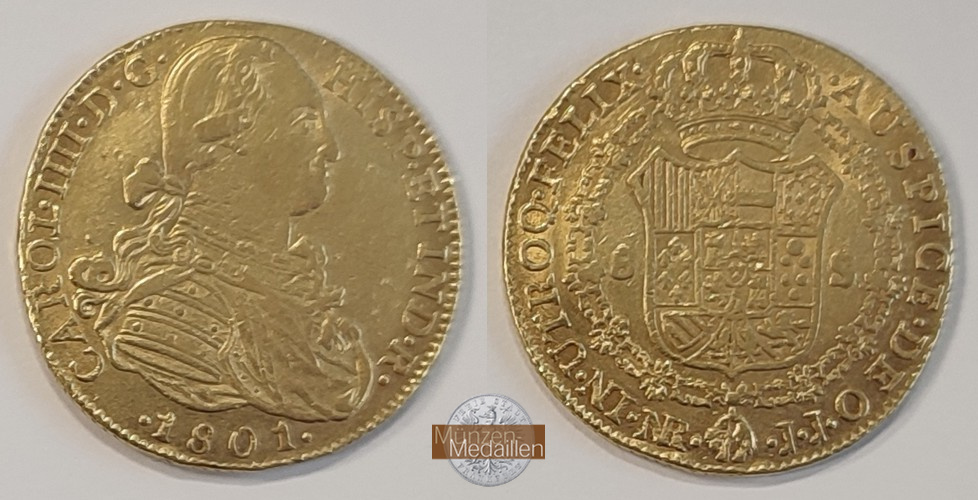 Kolumbien, Karl IV. 1791-1808 MM-Frankfurt  Feingold: 21,32g 8 Escudos 1801 NR 