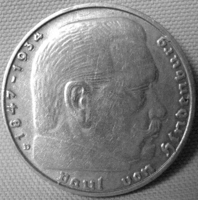  2 Reichsmark, 1936 D,Hindenburg   