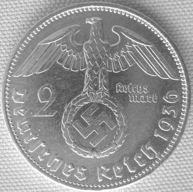  2 Reichsmark, 1936 E,Hindenburg   