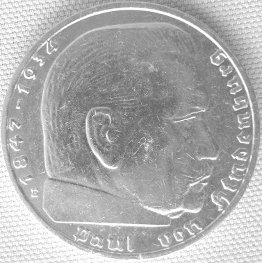  2 Reichsmark, 1936 E,Hindenburg   