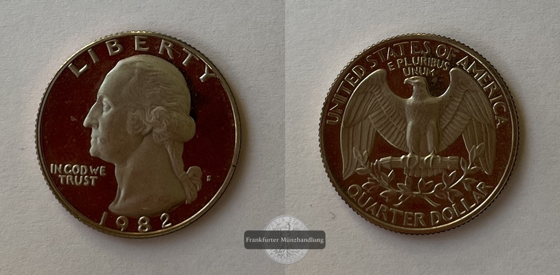  USA Quarter Dollar  1982  Washington Quarter (S) KM#164a  FM-Frankfurt Gewicht: 5,67g Kupfer-Nickel   