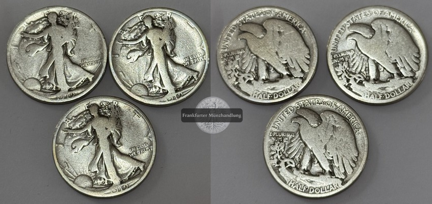  USA 3x 1/2 Dollar 1919 Walking Liberty  FM-Frankfurt  Feinsilber: 33,75g   