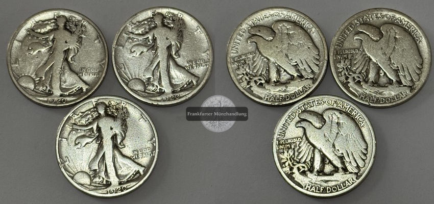  USA 3x 1/2 Dollar 1920 Walking Liberty  FM-Frankfurt  Feinsilber: 33,75g   