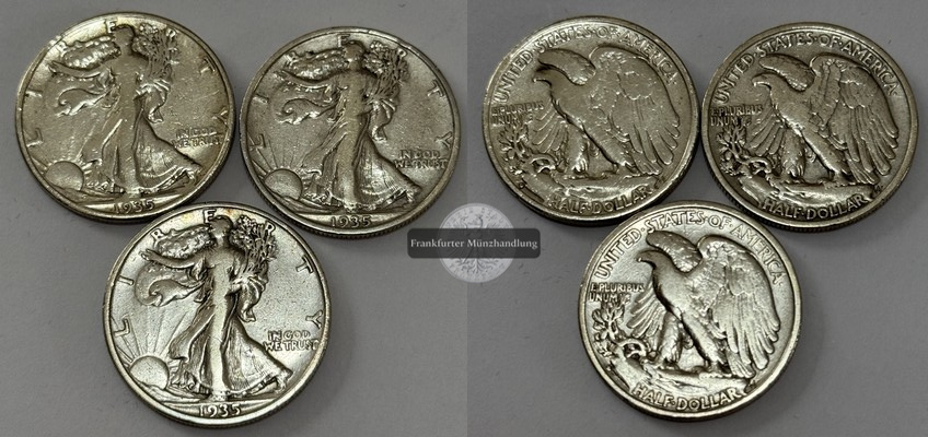  USA 3x 1/2 Dollar 1935 Walking Liberty  FM-Frankfurt  Feinsilber: 33,75g   