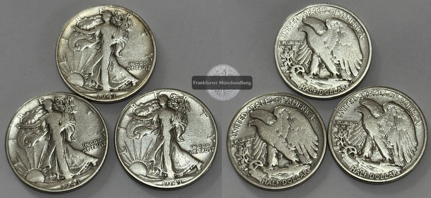  USA 3x 1/2 Dollar 1941 Walking Liberty  FM-Frankfurt  Feinsilber: 33,75g   