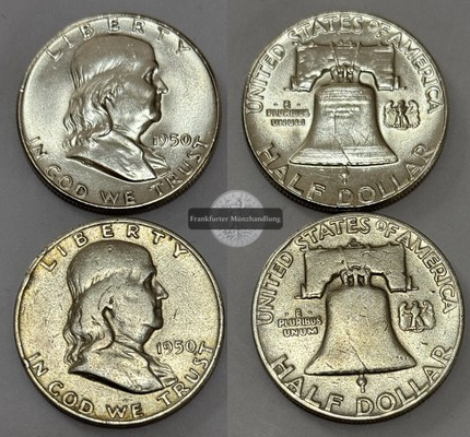  USA 2x 1/2 Dollar 1950 Franklin Half Dollar FM-Frankfurt  Feinsilber: 22,5g   