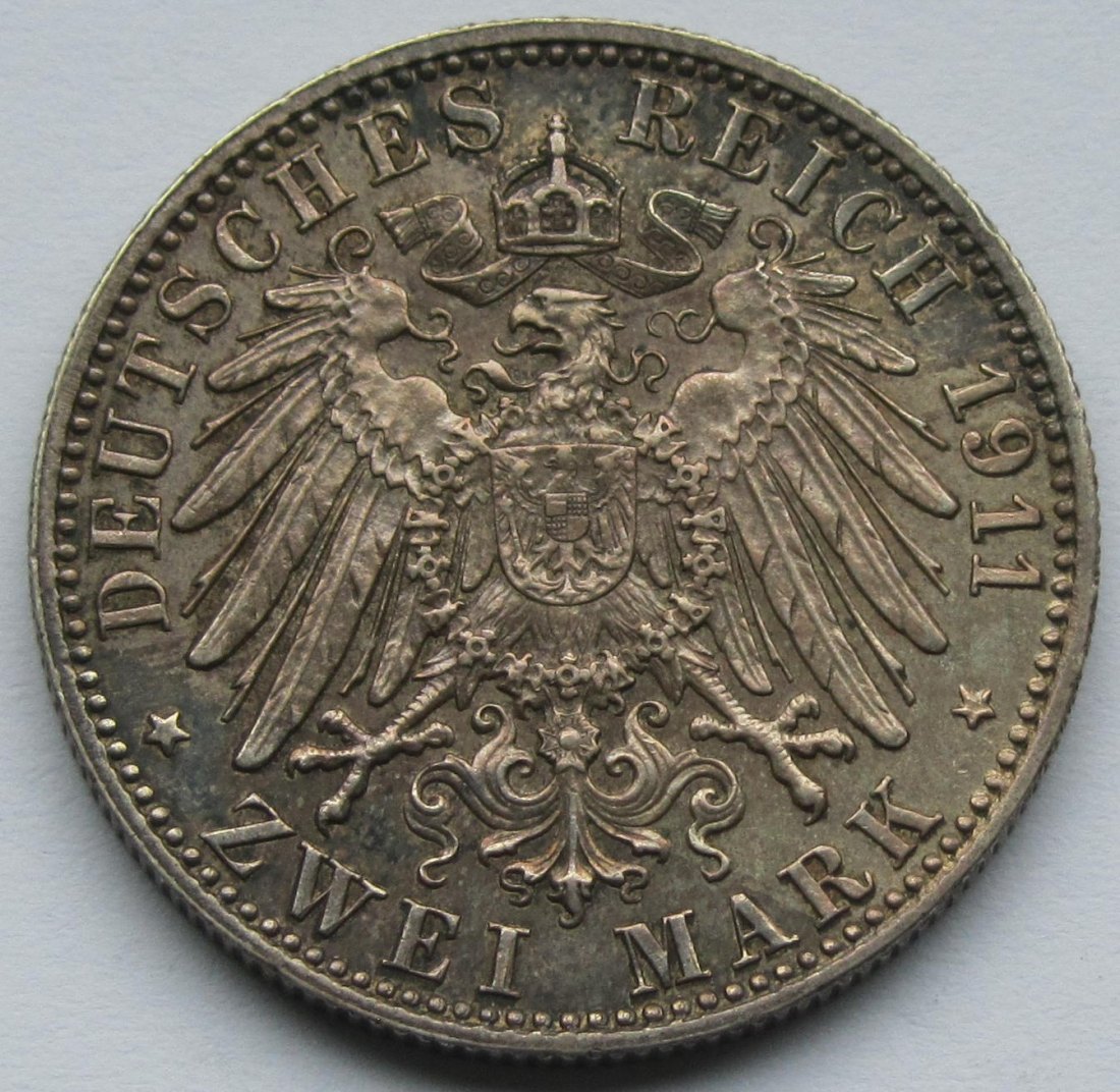  Kaiserreich: Bayern, 2 Mark Luitpold (Jaeger 48), 1911   