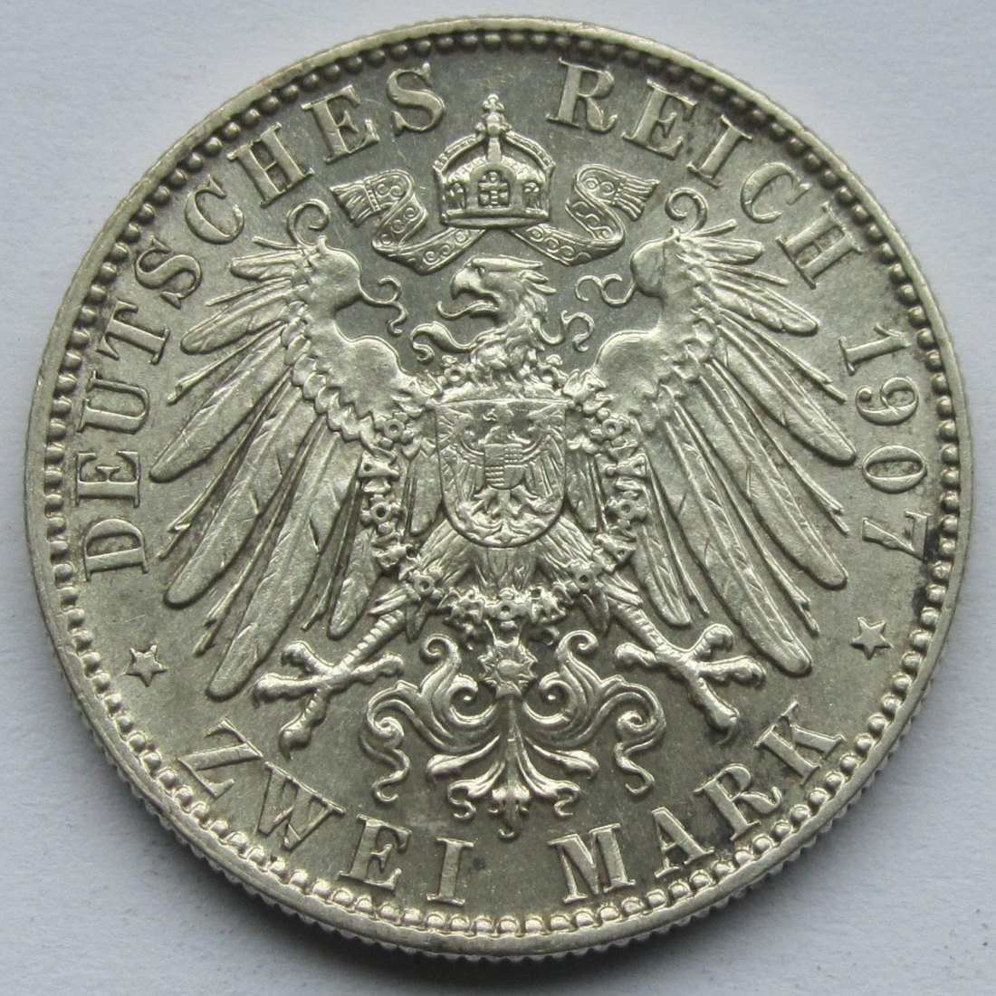  Kaiserreich: Sachsen, 2 Mark Friedrich August III. (Jaeger 134), 1907   