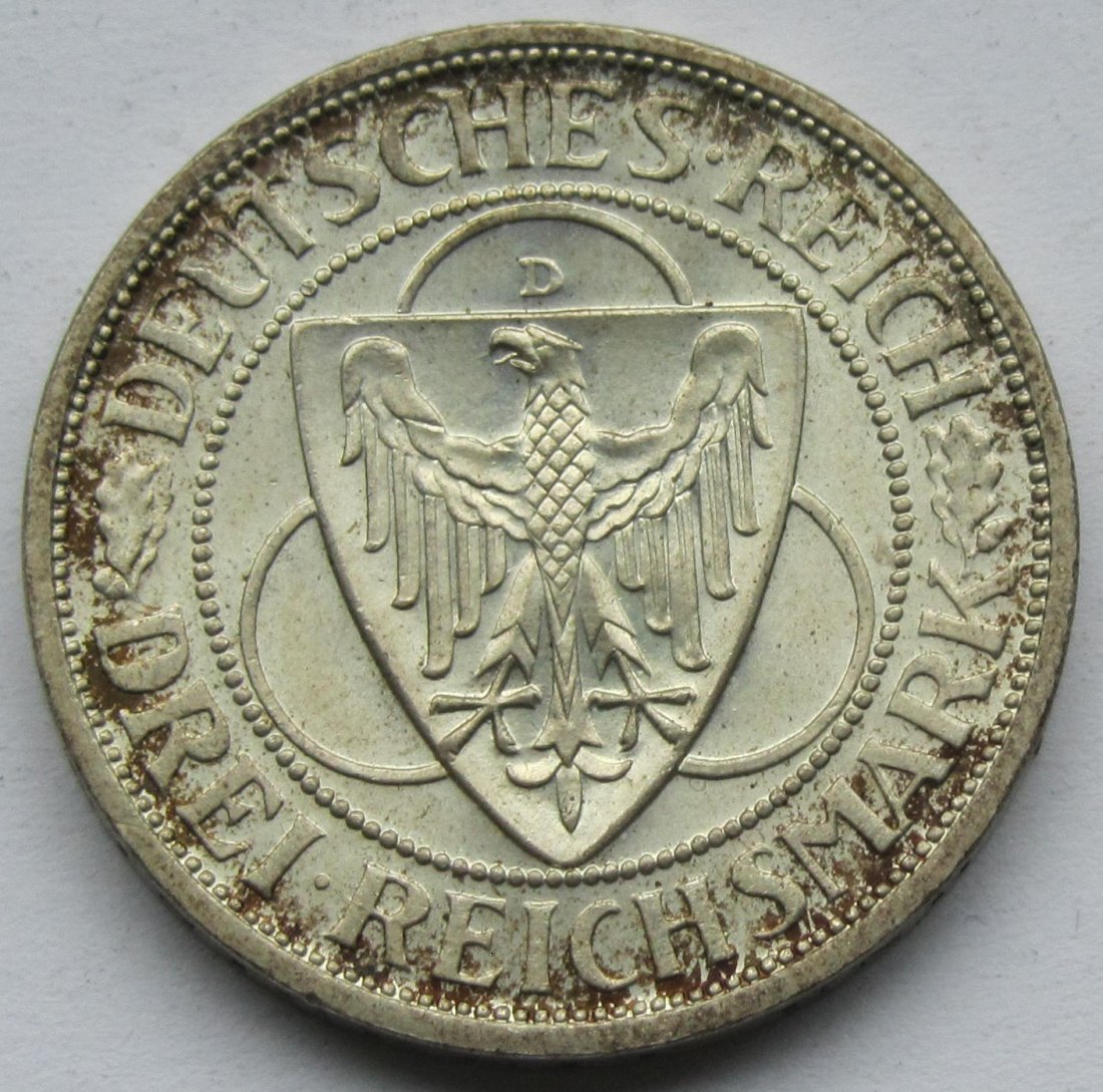  Weimarer Republik: 3 Mark Rheinlandräumung (Jaeger 345), 1930 D   